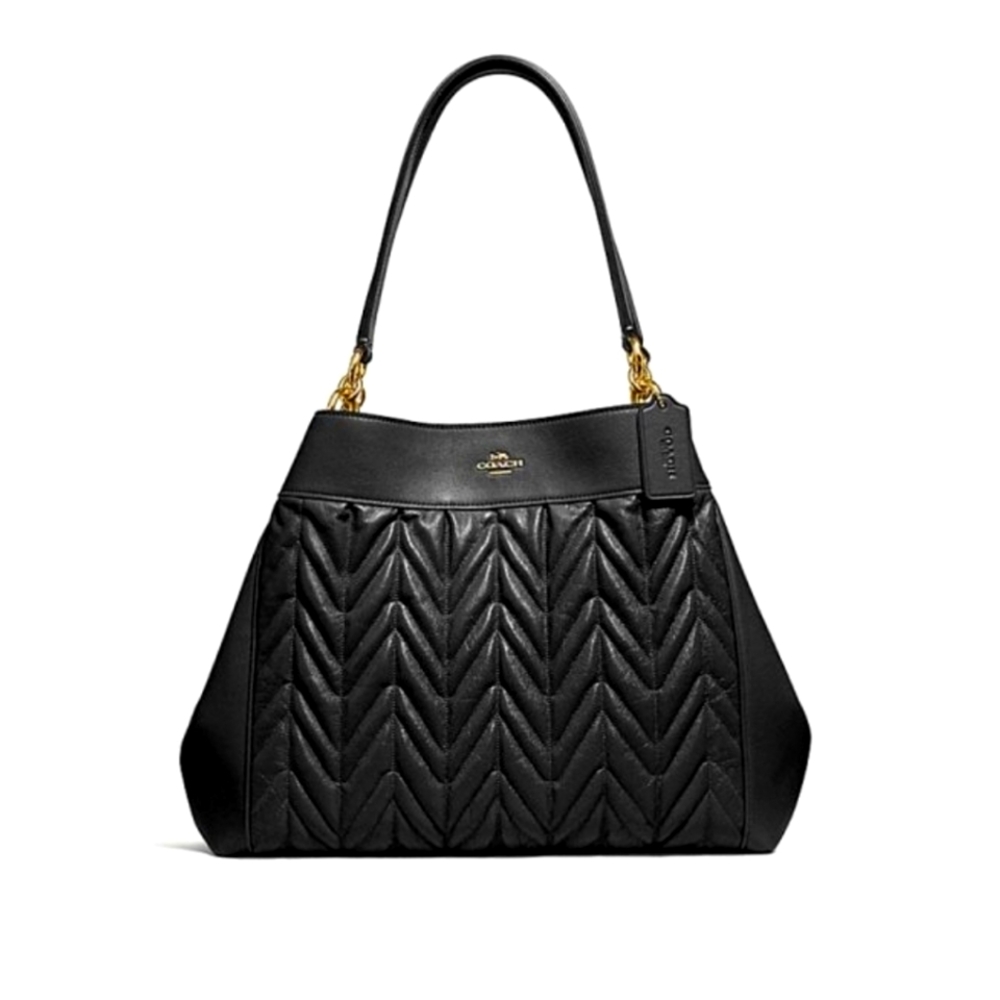 COACH Lexy Shoulder Bag Black Gold tone accents quilted leather lots of storage